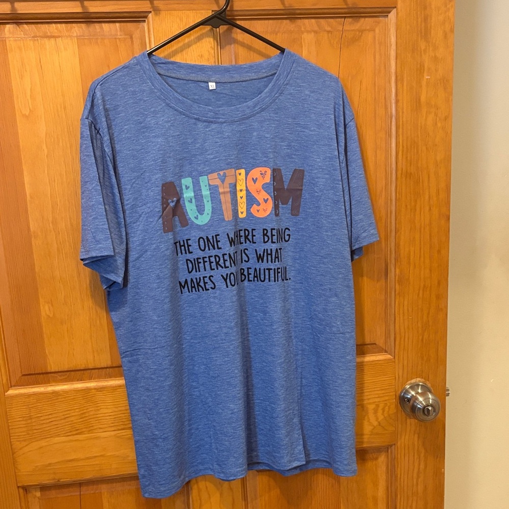 Graphic Short Sleeve Tee - Light blue 'Autism' Multicolor Lettering